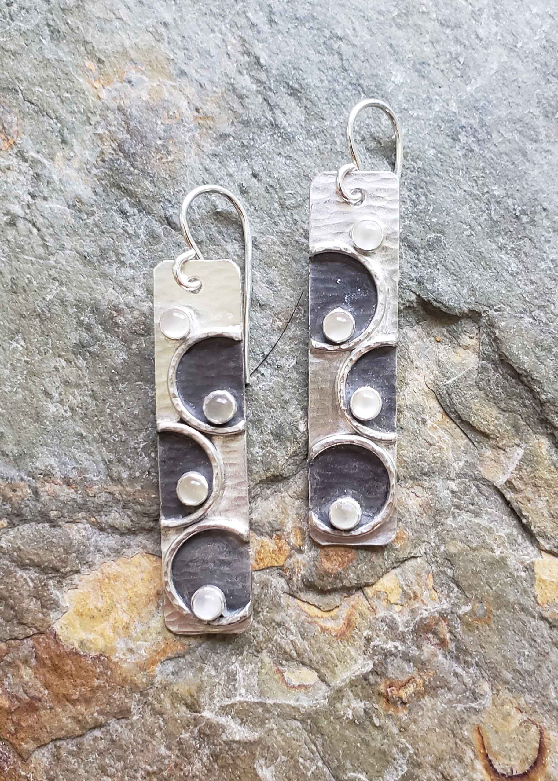 Finding Balance - silver and moonstone earrings. Dona Miller Designs, LLC