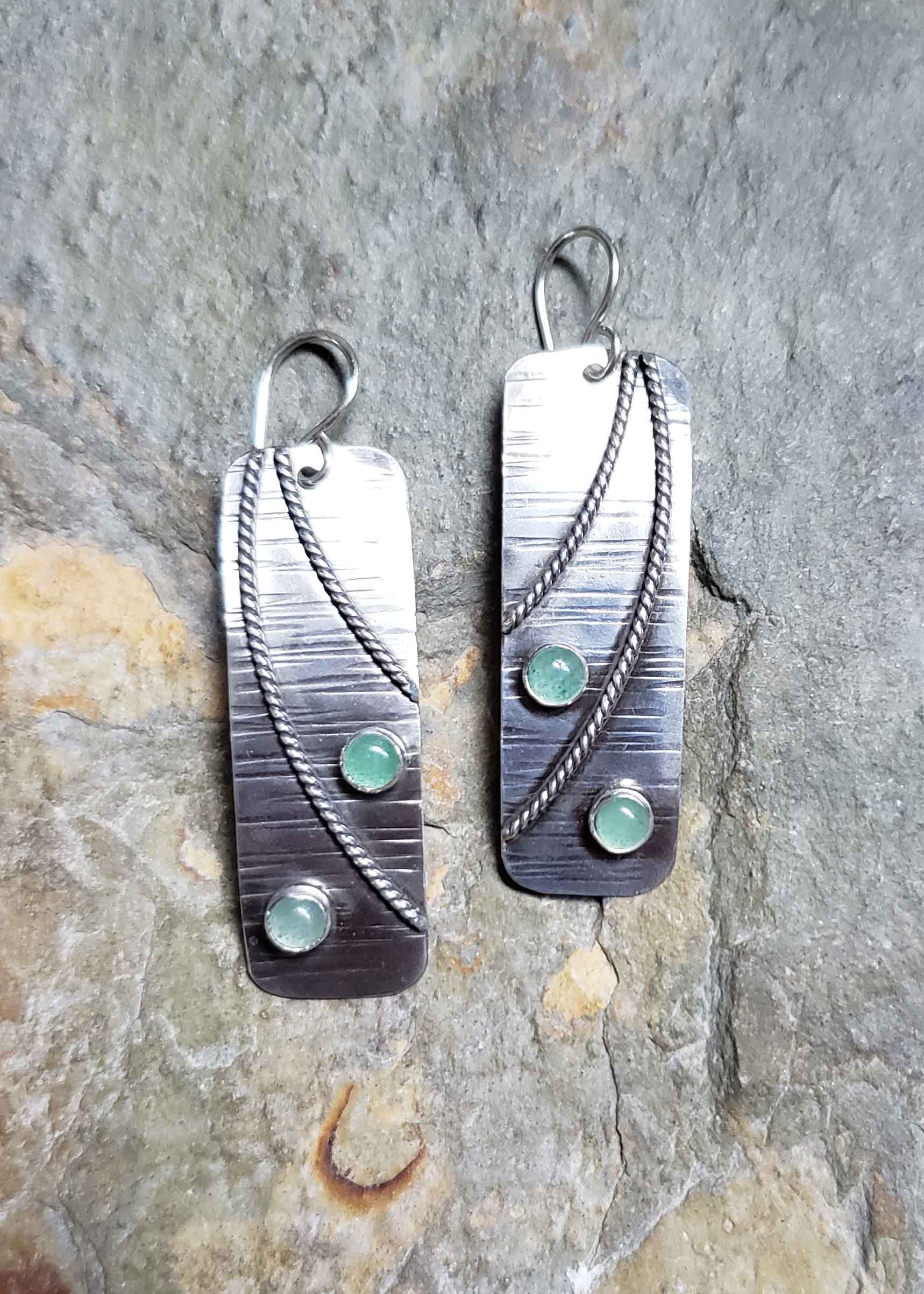 Silver and green adventurine earrings by Dona Miller