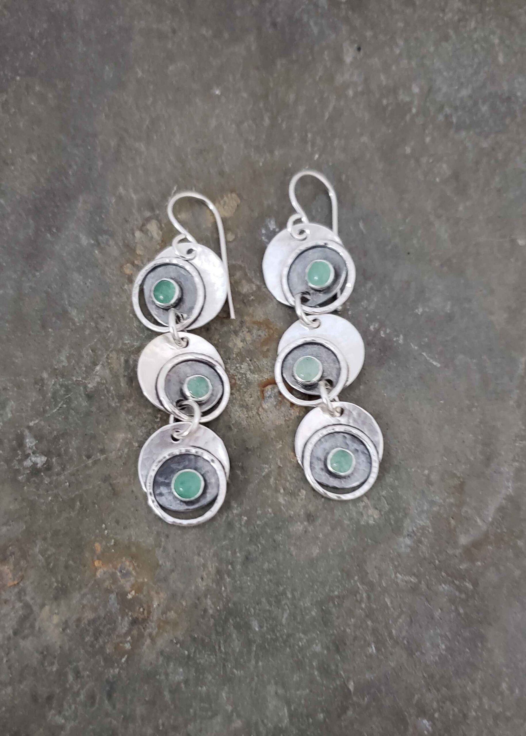 Fun silver and green adventurine silver earrings by Dona Miller.
