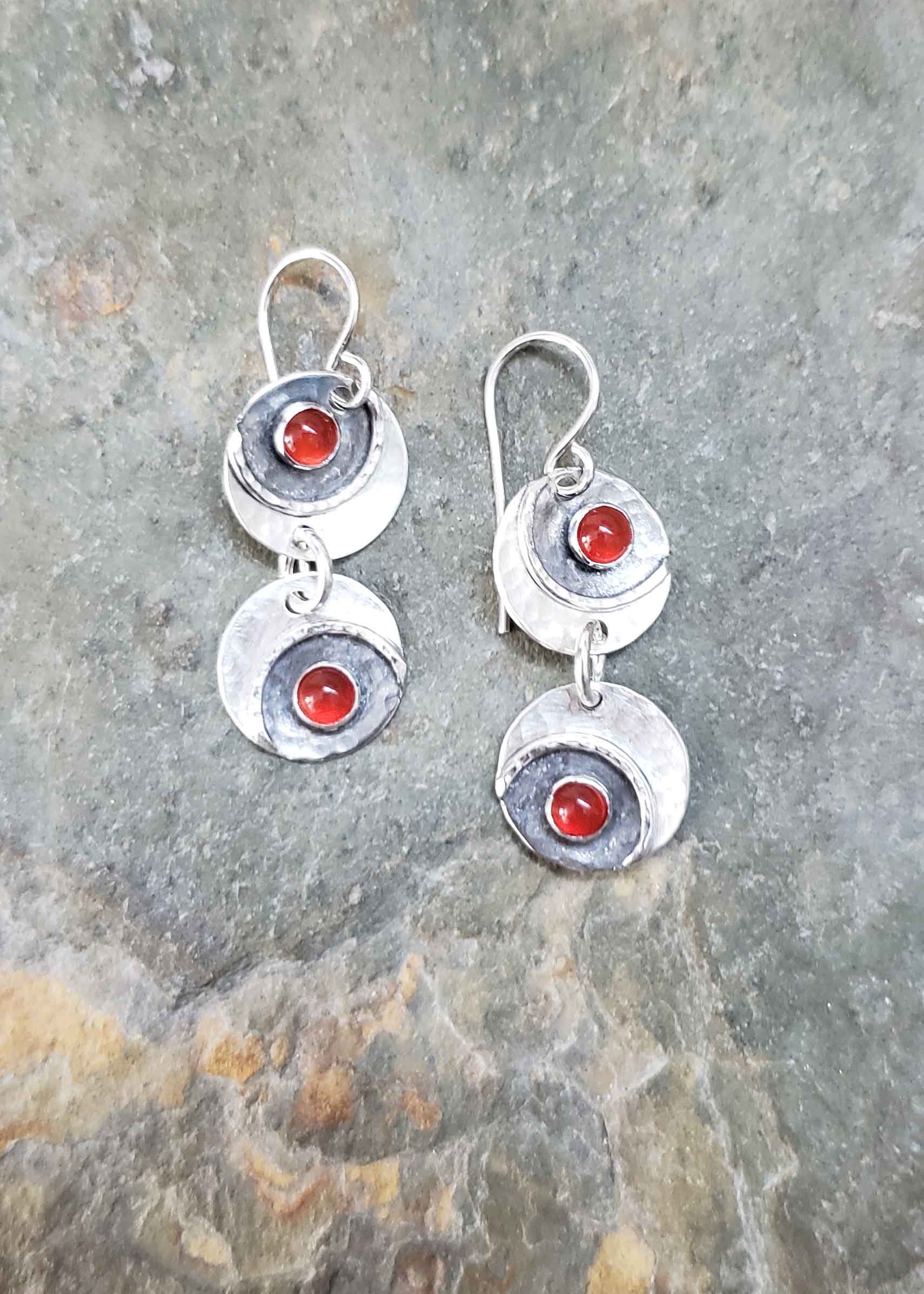 Silver and red carnelian bubble earrings by Dona Miller