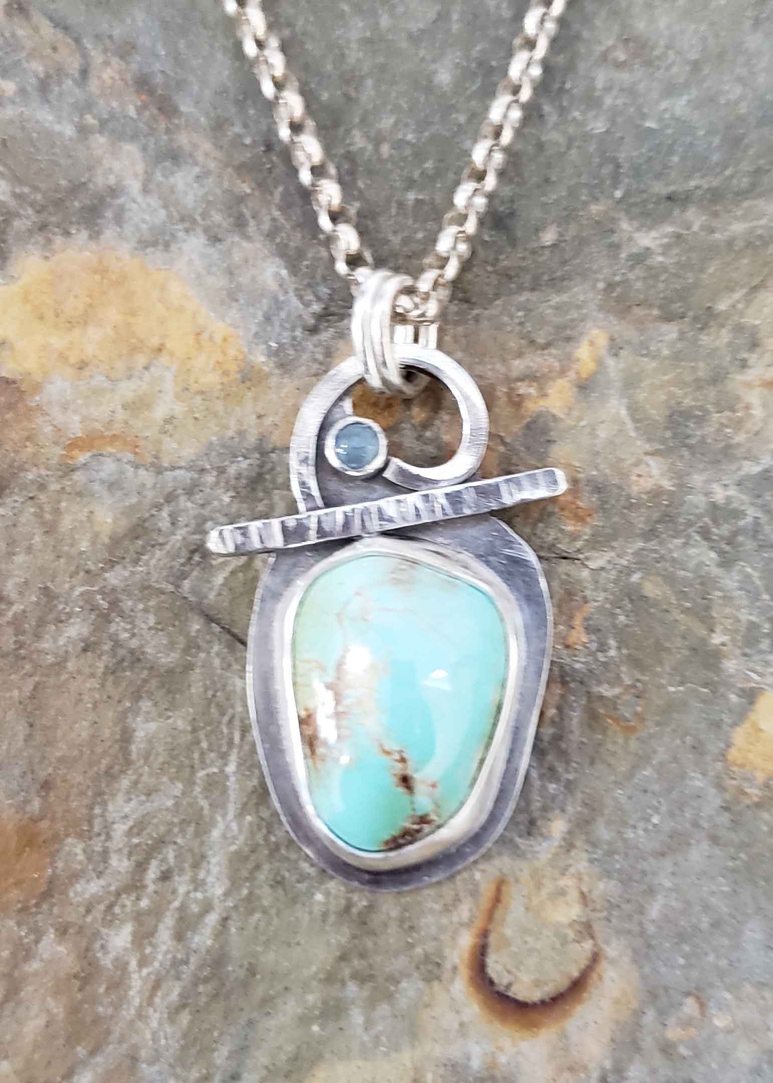 Silver turquoise amulet pendant by Dona Miller