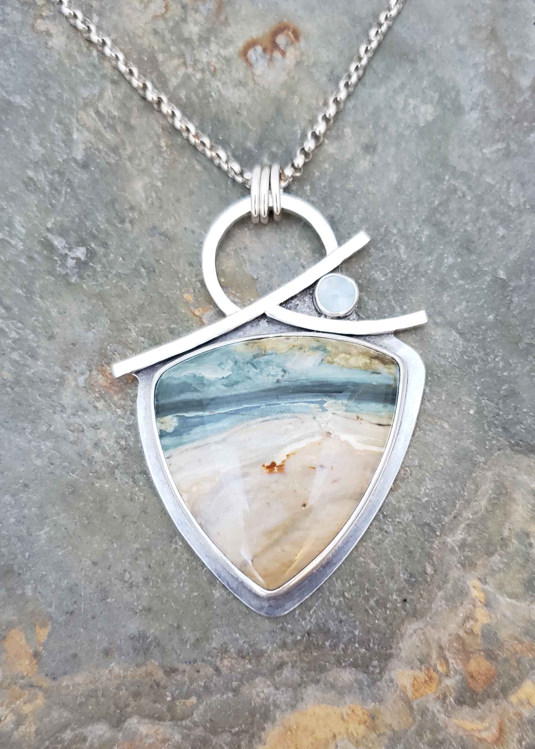 Beach scene Larsonite and Aquamarine pendant.