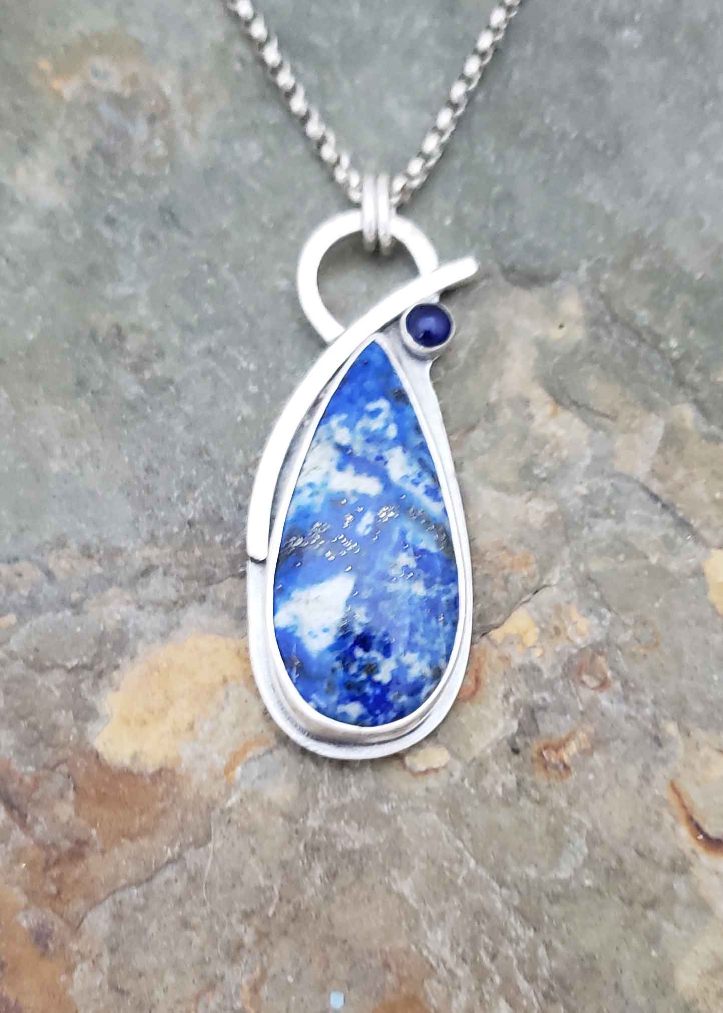 Lapis and blue Sapphire silver Pendant.