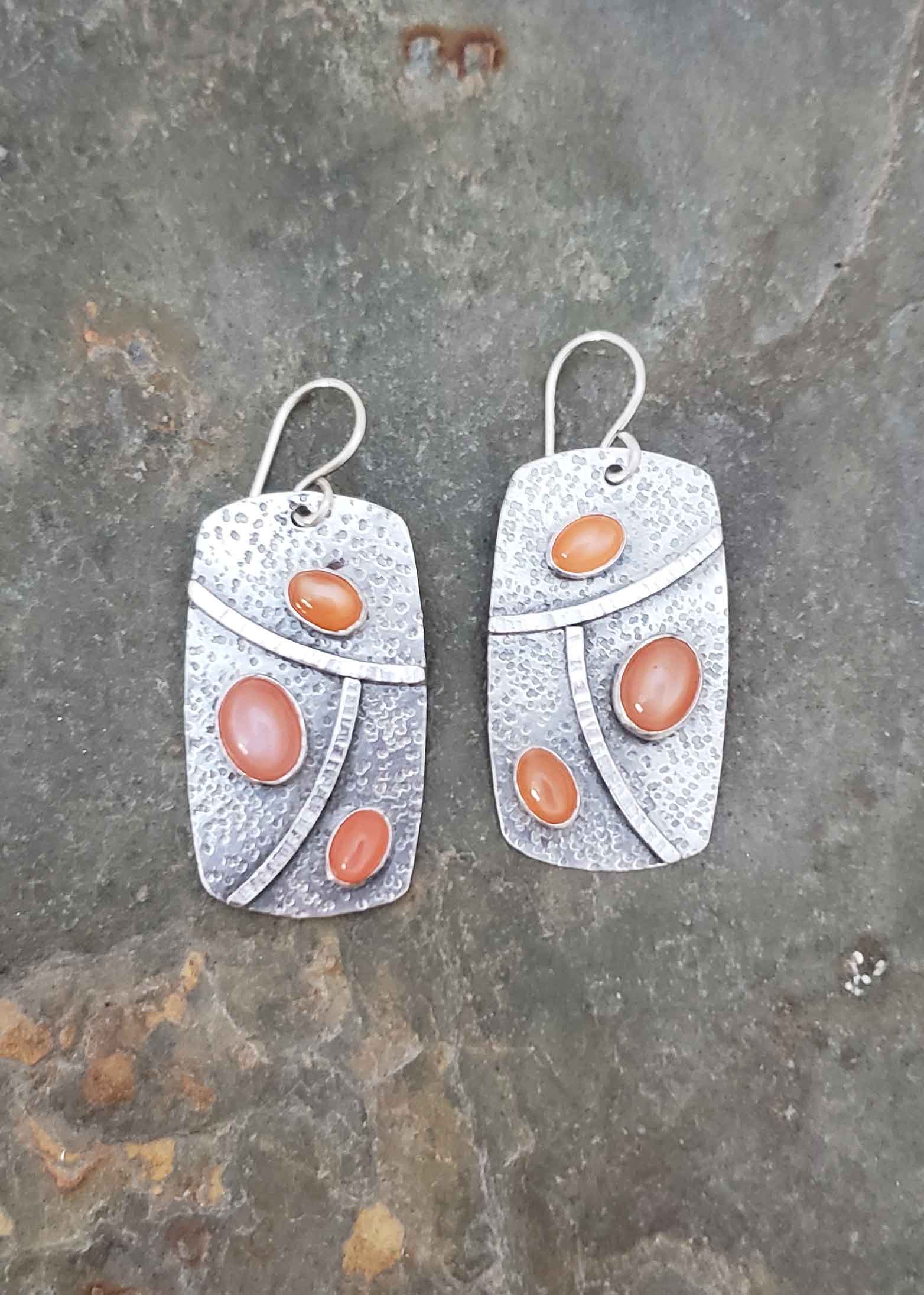 Peach moonstone and sterling silver earrings.