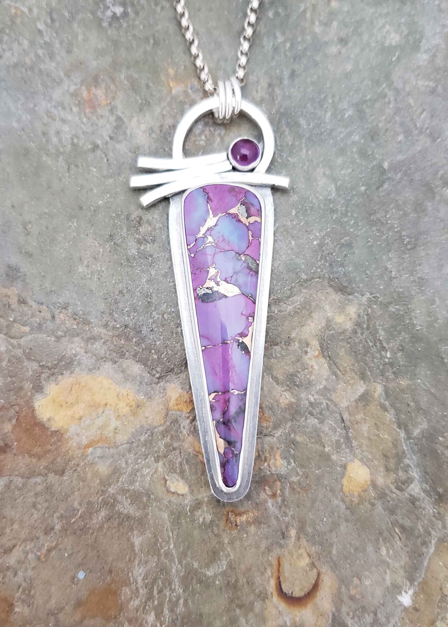 Apogee purple turquoise and amethyst silver pendant.