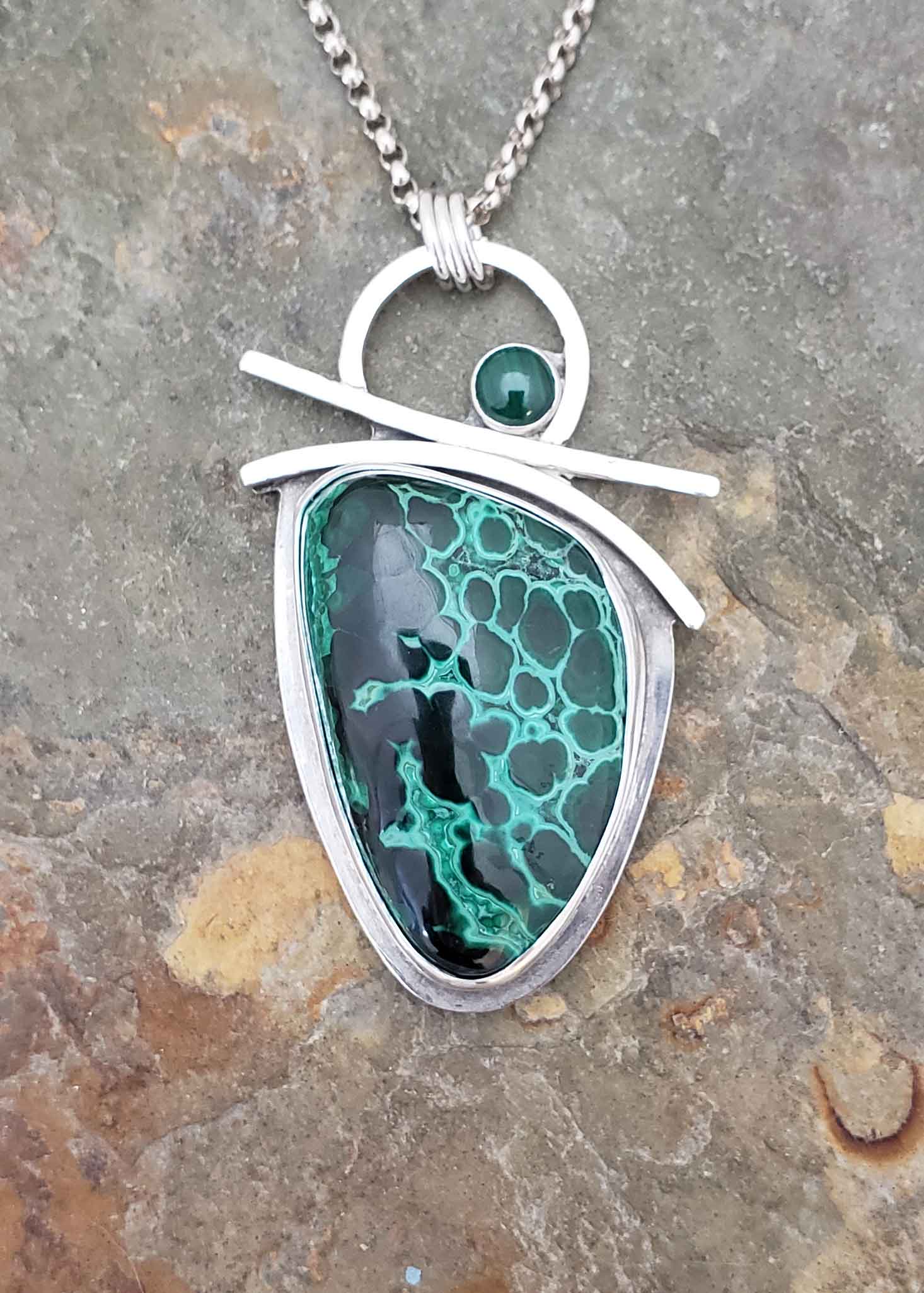 Green Snakeskin Malachite Sterling Silver pendant.