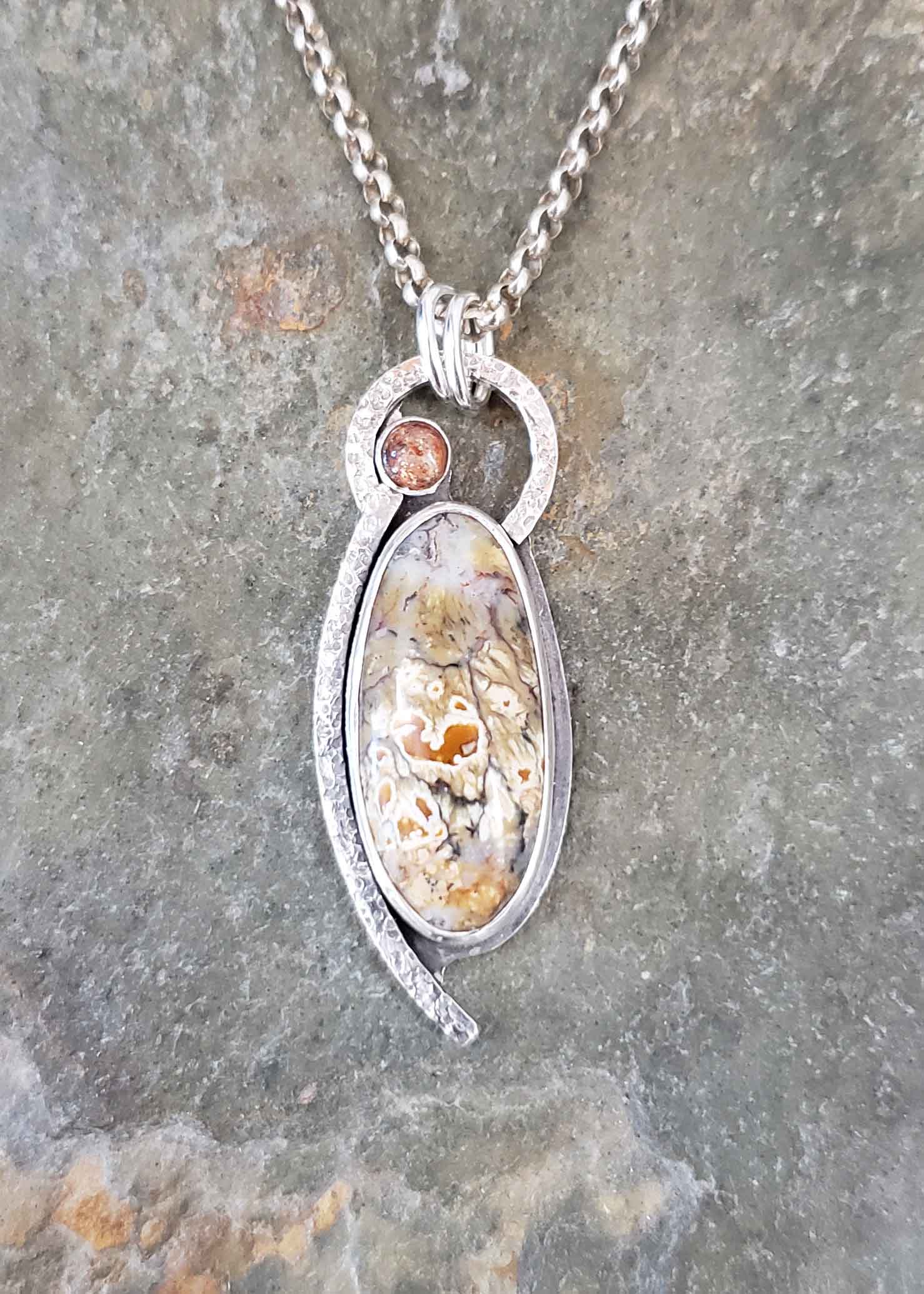 Ancient Dreams - peach and tans silver pendant.