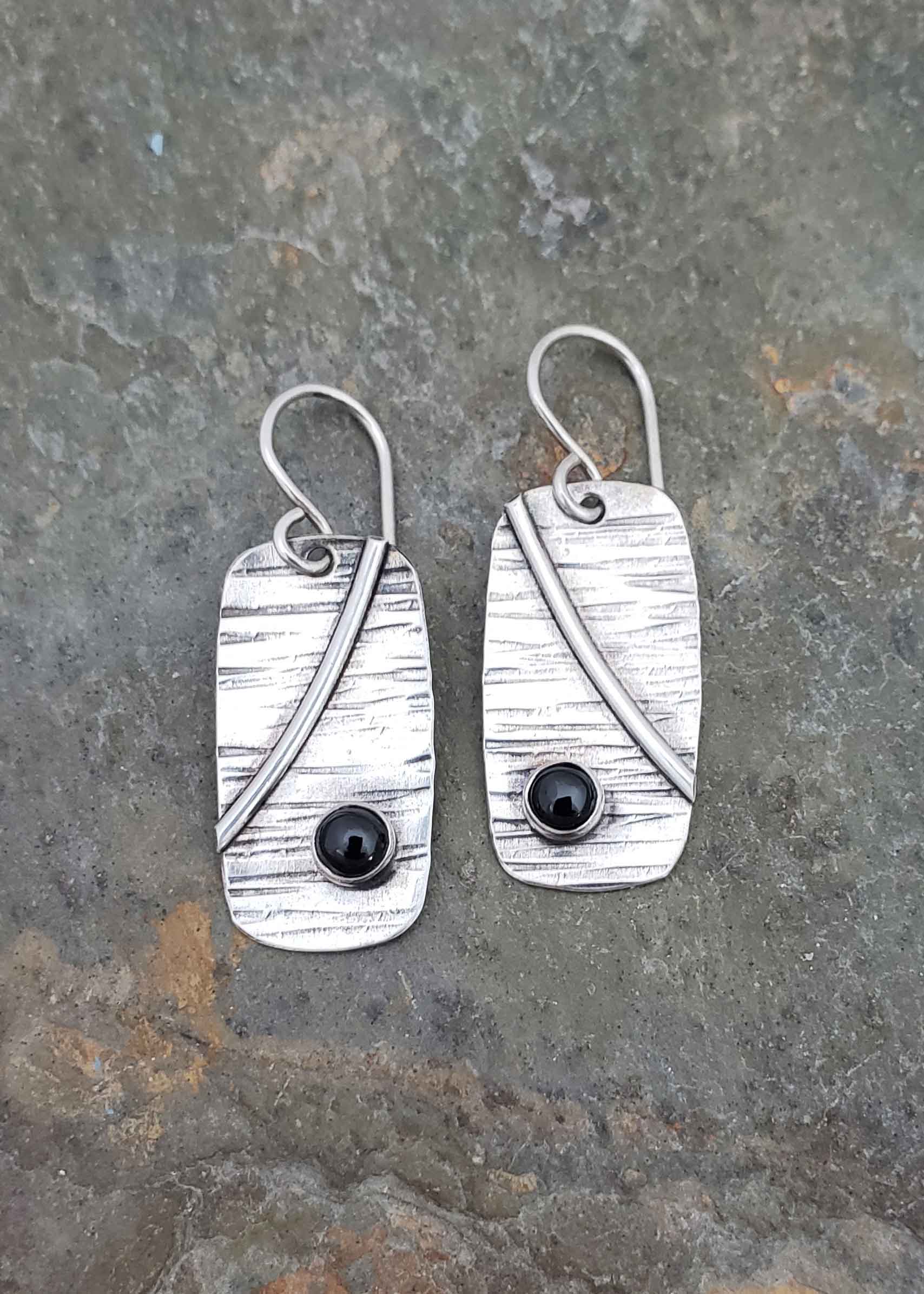 Linea - black spinel and silver earrings.