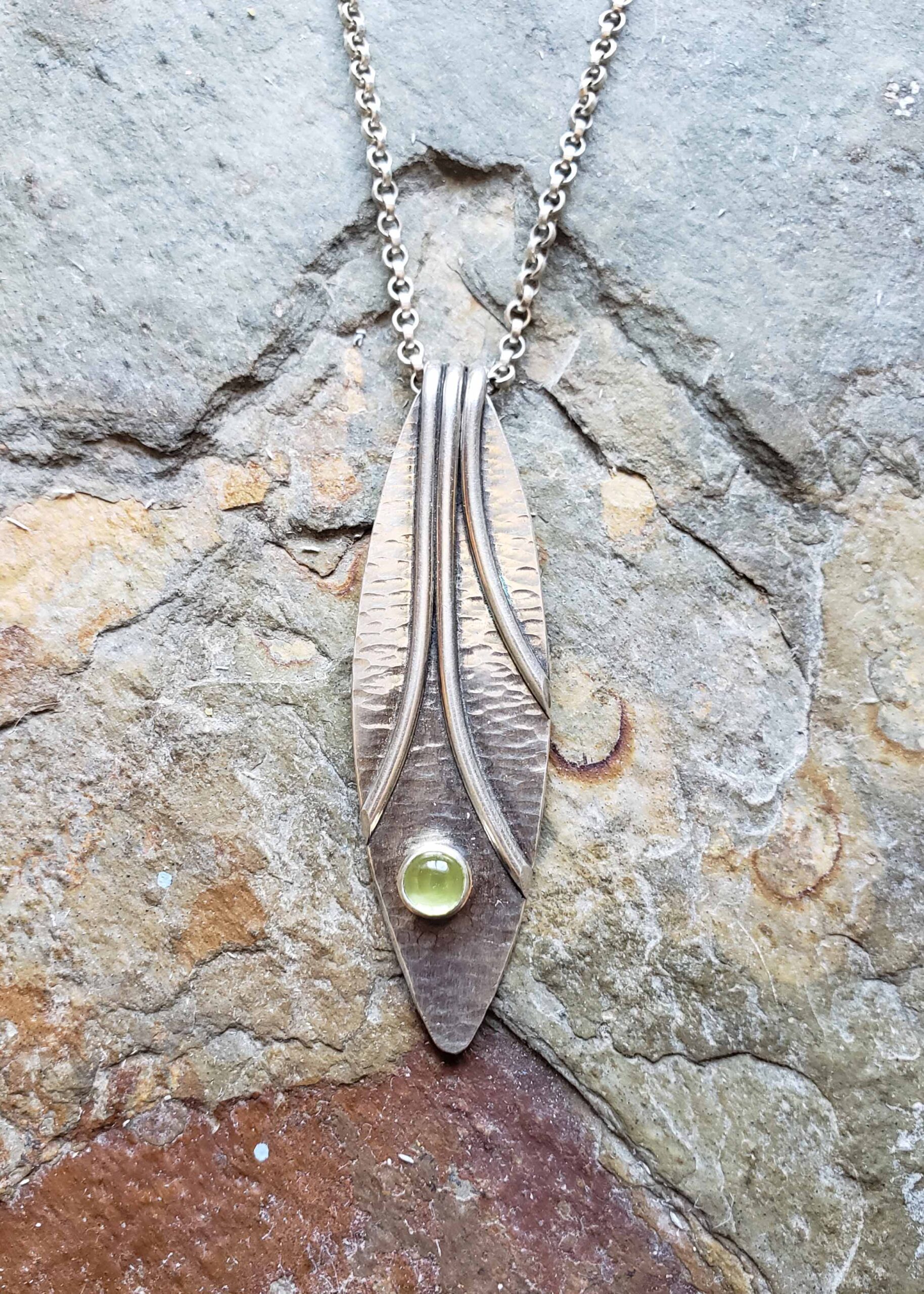 Spring Leaves - green peridot and silver pendant.