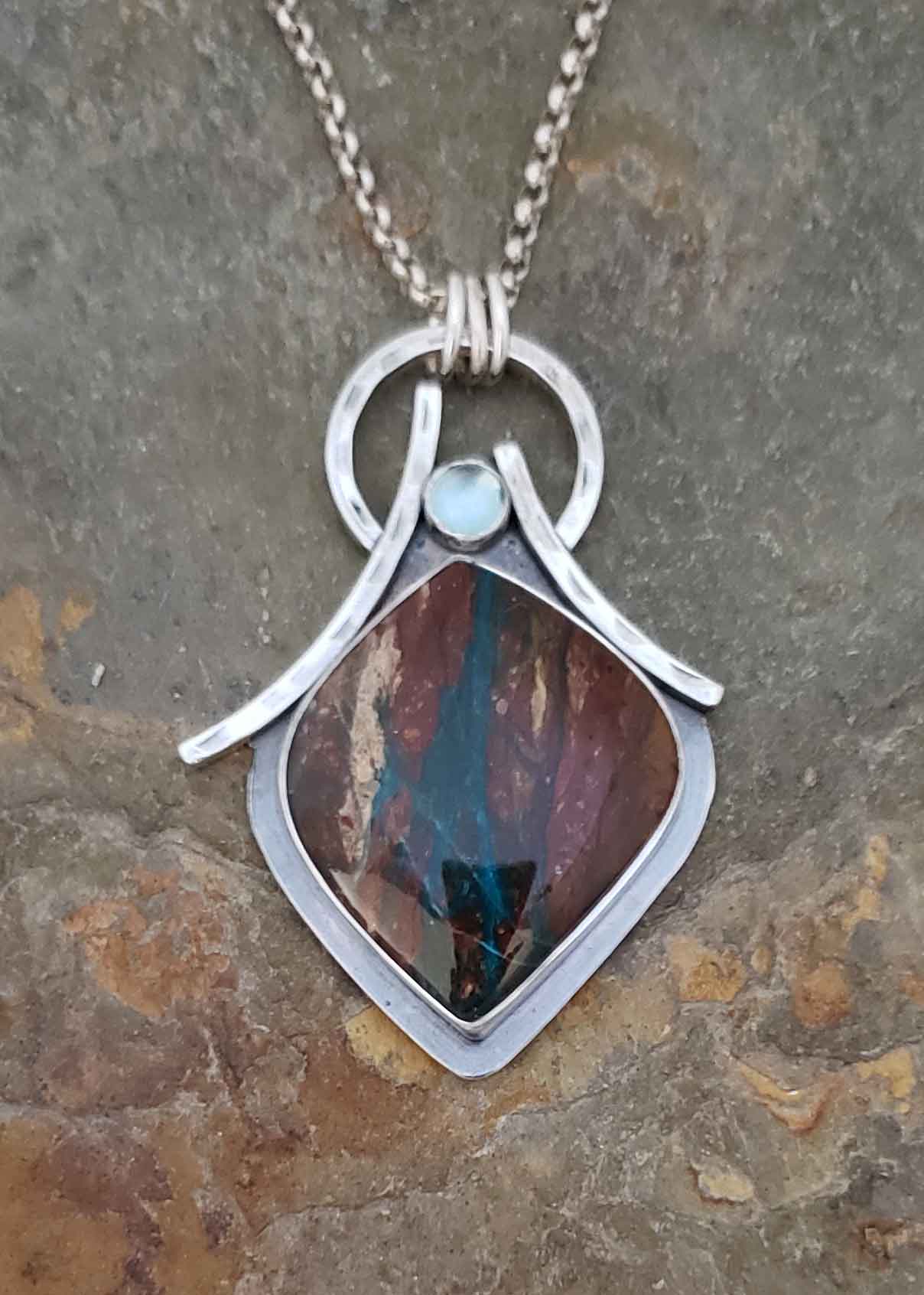 Mountain Angel - blues and browns in Peruvian Opal and Topaz silver pendant.