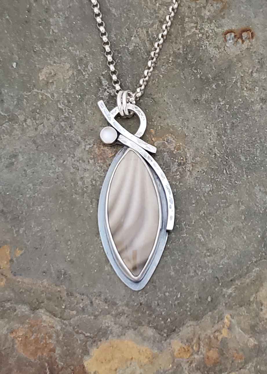 Sands of Time - creams and browns silver pendant