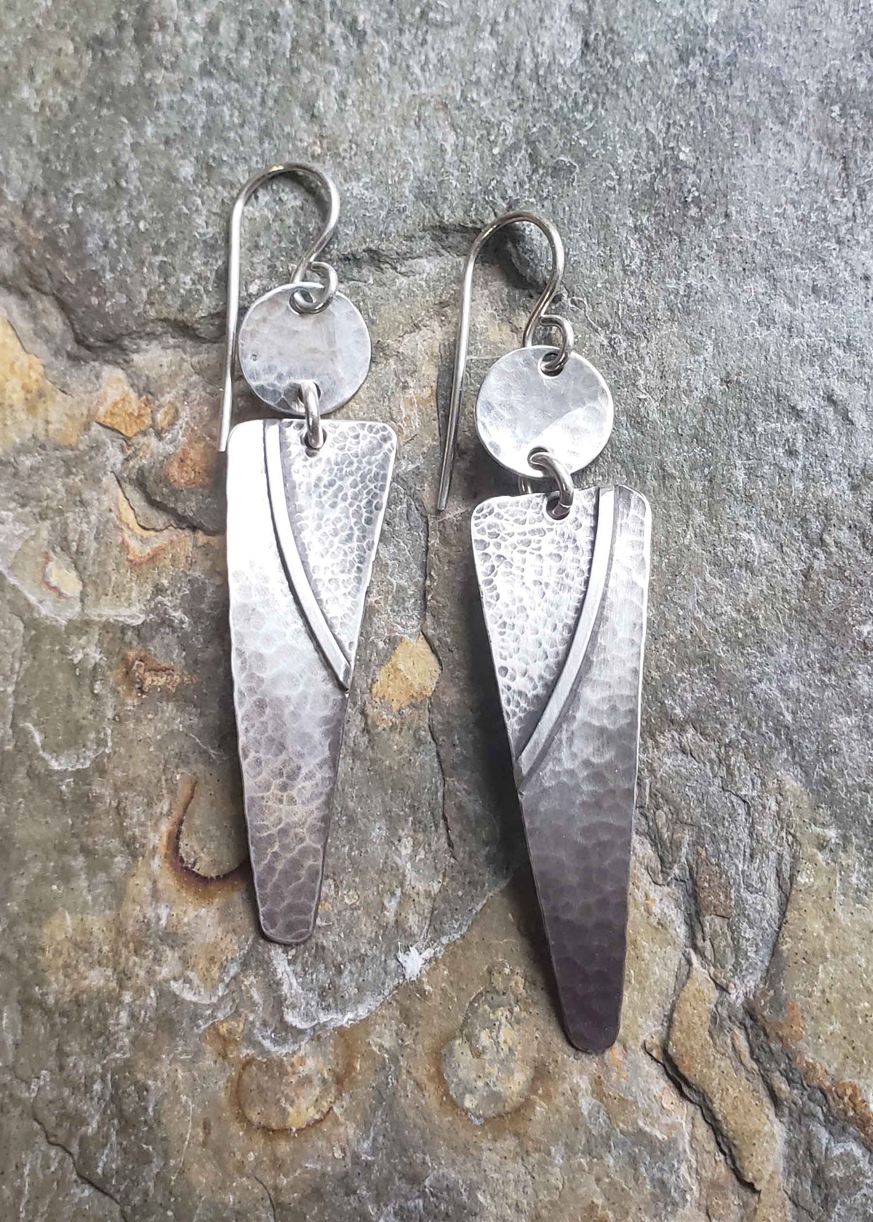 Sterling Silver long contemporary earrings.