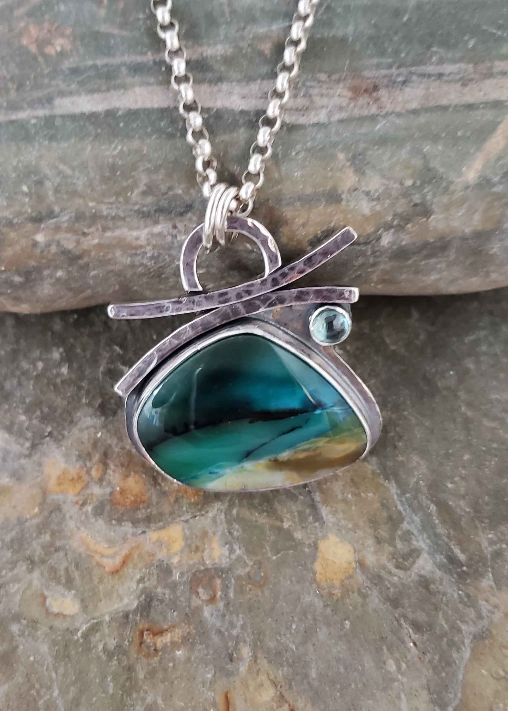 Opalized Wood and Mt. Sapphire Sterling Pendant
