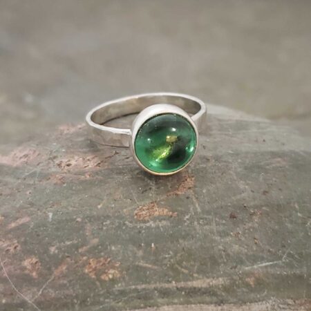Bright green garnet sterling silver ring.