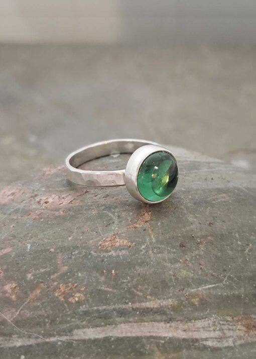 Bright green garnet sterling silver ring.