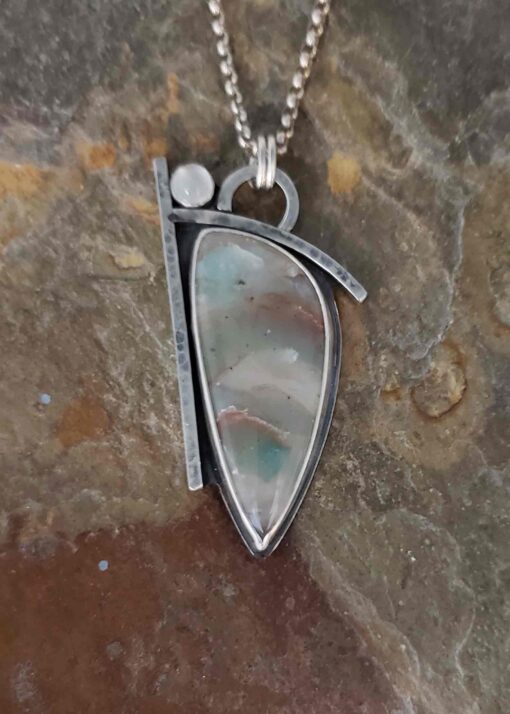 Soft greens and brown in this Aquaprase and Moonstone Pendant.