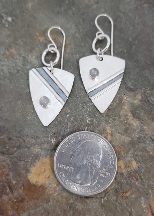 Silver shield earrings with Silver Moonstone