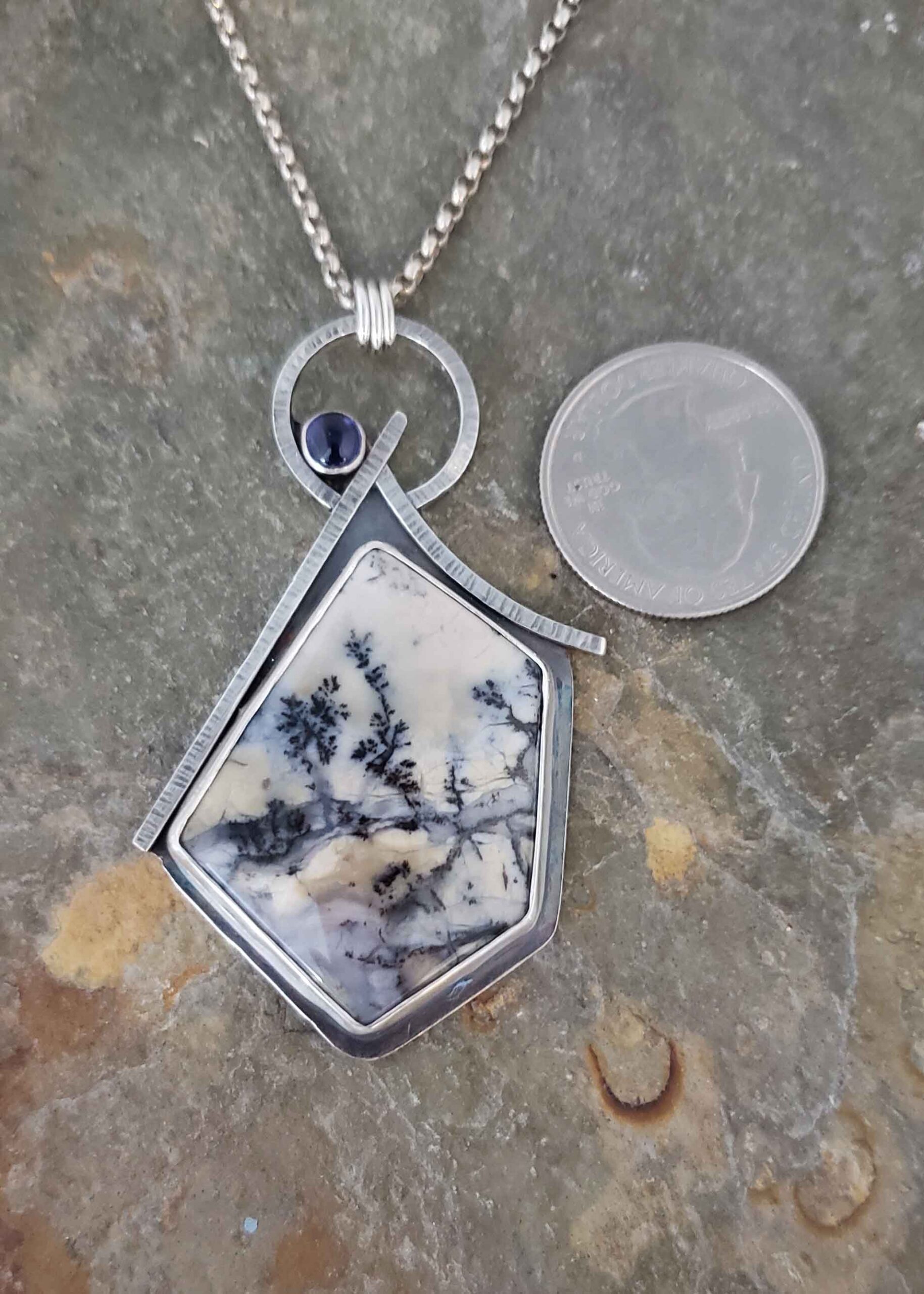 lavenders, blues and greys in this sterling silver pendant of Amethyst Sage and Iolite