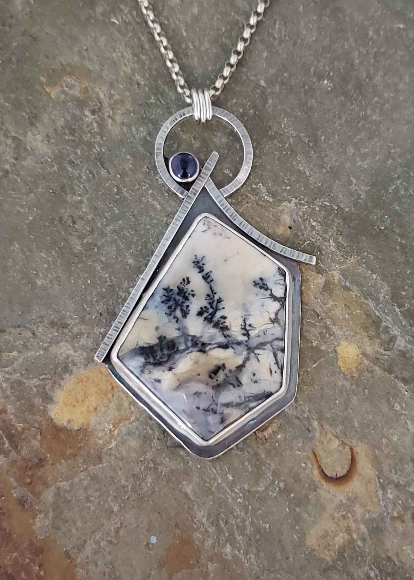lavenders, blues and greys in this sterling silver pendant of Amethyst Sage and Iolite