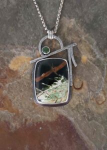 greens and rusts in this Chrome Diopside and Jade pendant in Sterling Silver