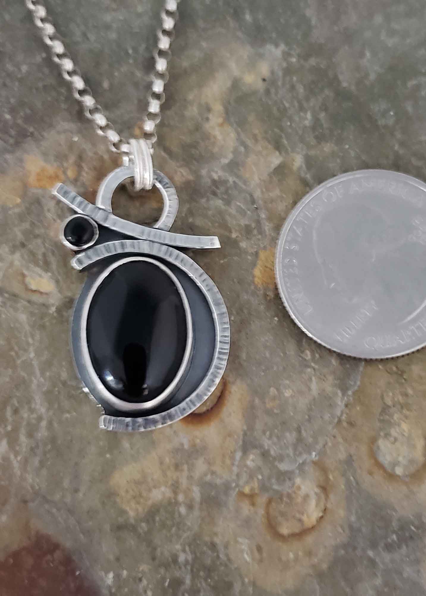 black onyx silver contemporary pendant