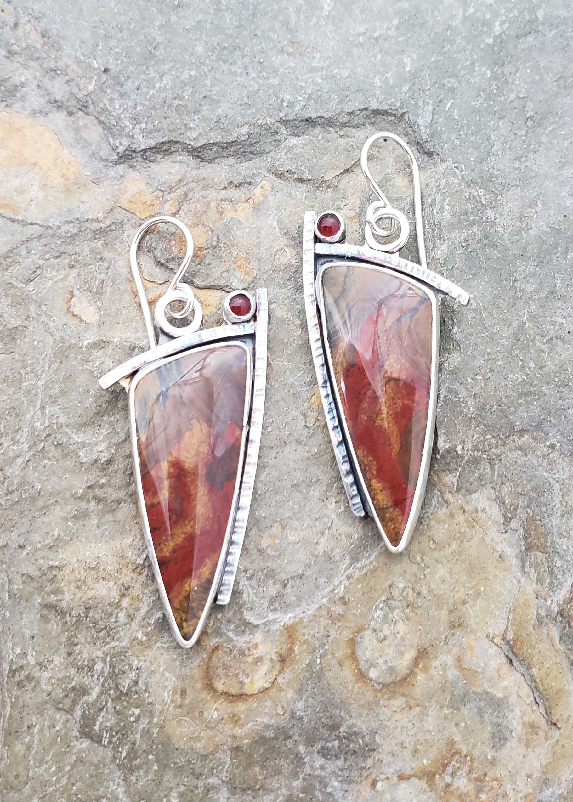 reds and golds make a warm statement in these poppy jasper earrings, by Dona Miller 