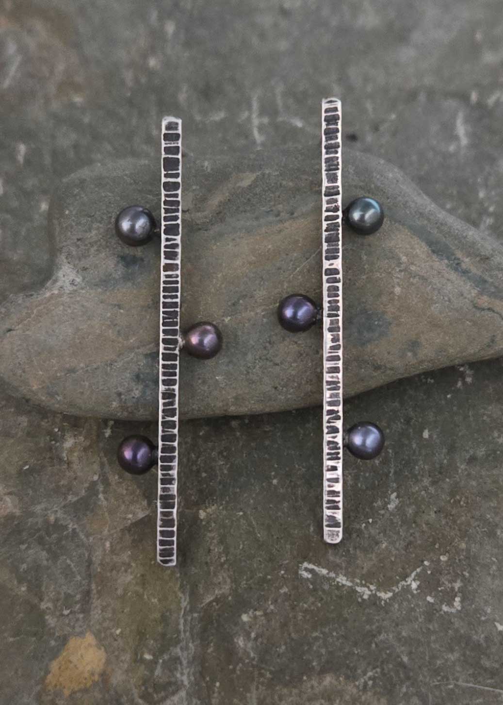 Black Pearl earrings in sterling silver by Dona Miller