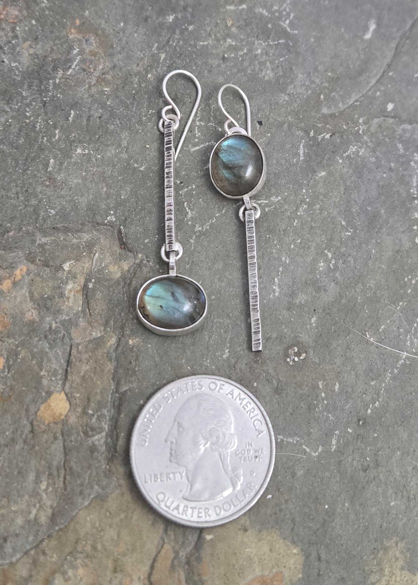 labradorite-earrings Labradorite asymmetrical earrings in sterling silver by Dona Miller
