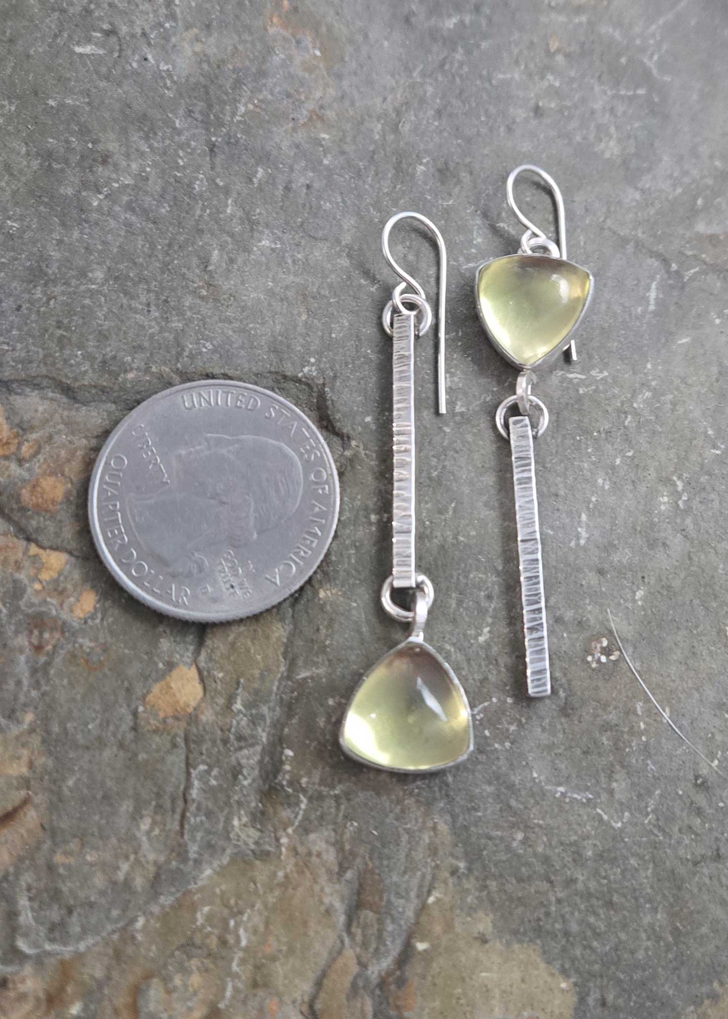 lemon-quartz-trillian-bar-earrings-size Soft yellow Lemon Quartz Silver earrings by Dona Miller