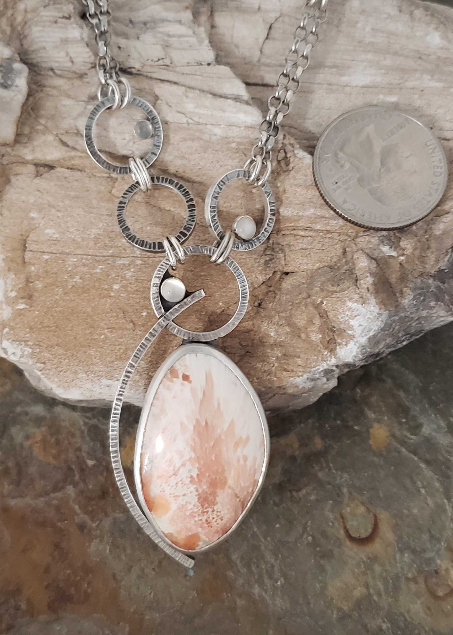 Firey peach Scolecite and Moonstone necklace by Dona Miller