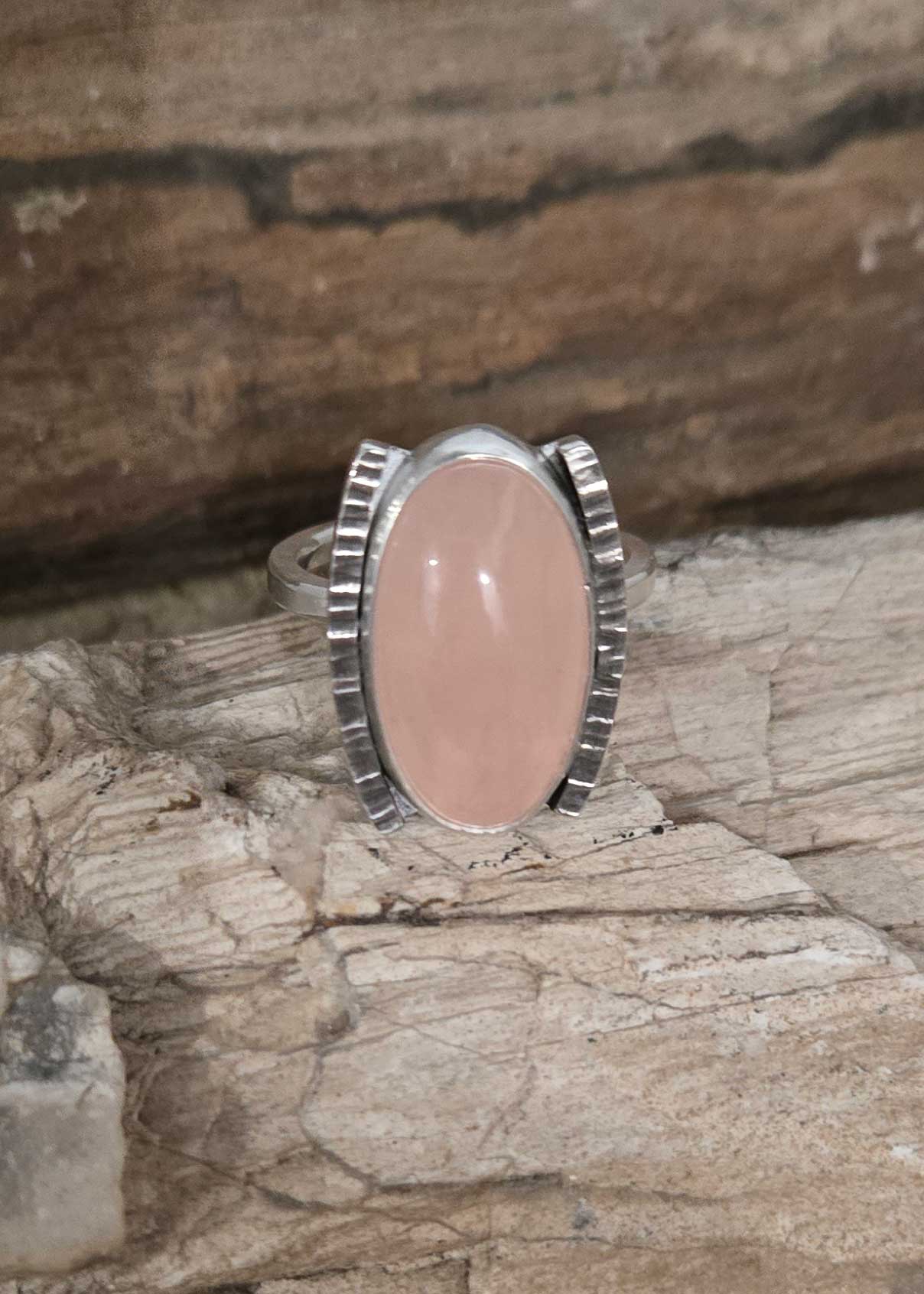 Rose Quartz silver ring. By Dona Miller