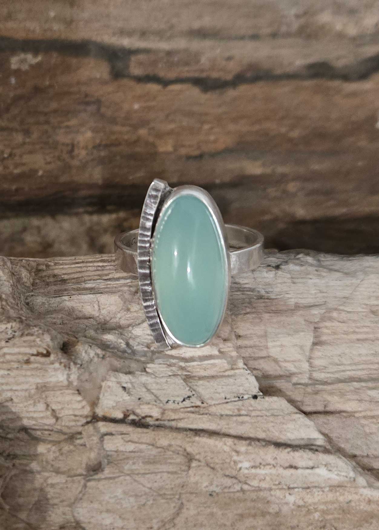 Sea Foam Chalcedony silver ring. By Dona Miller